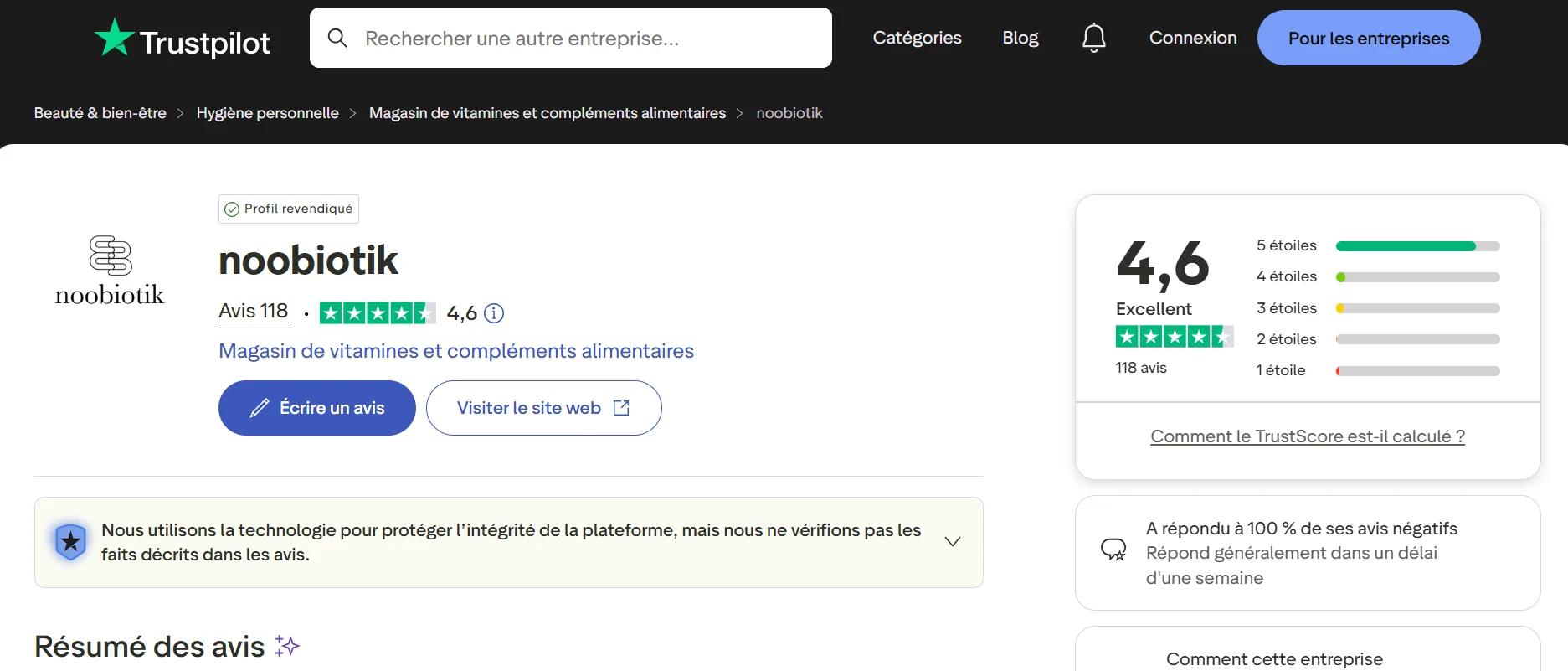 Quels sont les avis sur les probiotiques Noobiotik ?