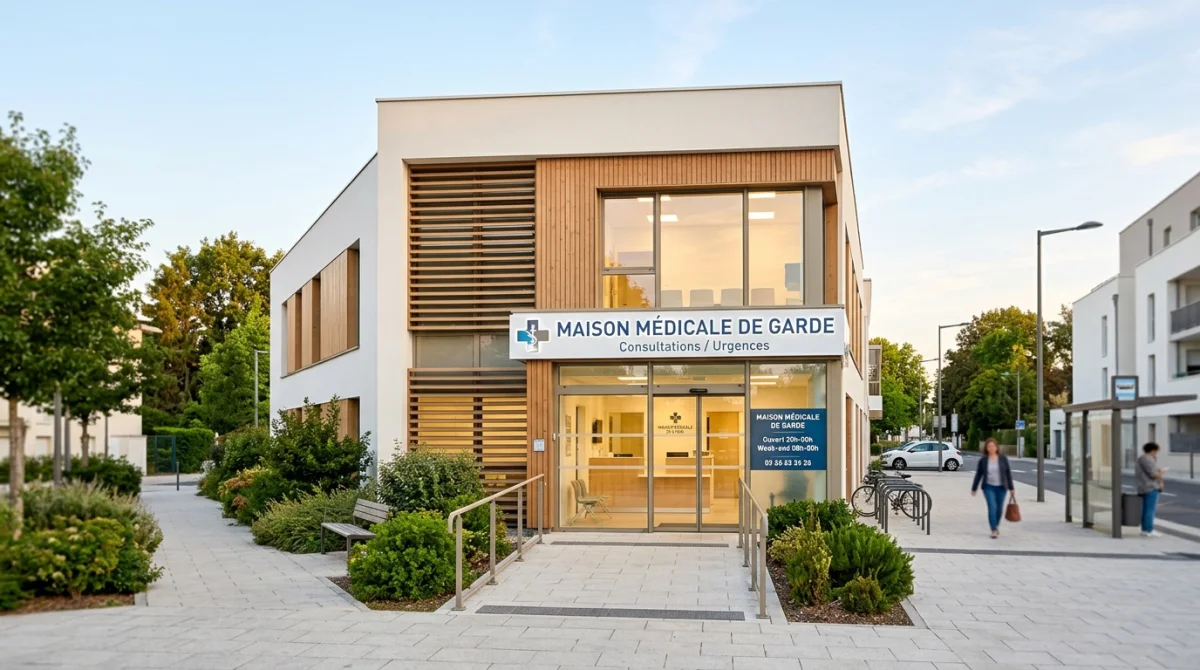 Maison médicale de garde au Mans, signalétique claire et ambiance rassurante.
