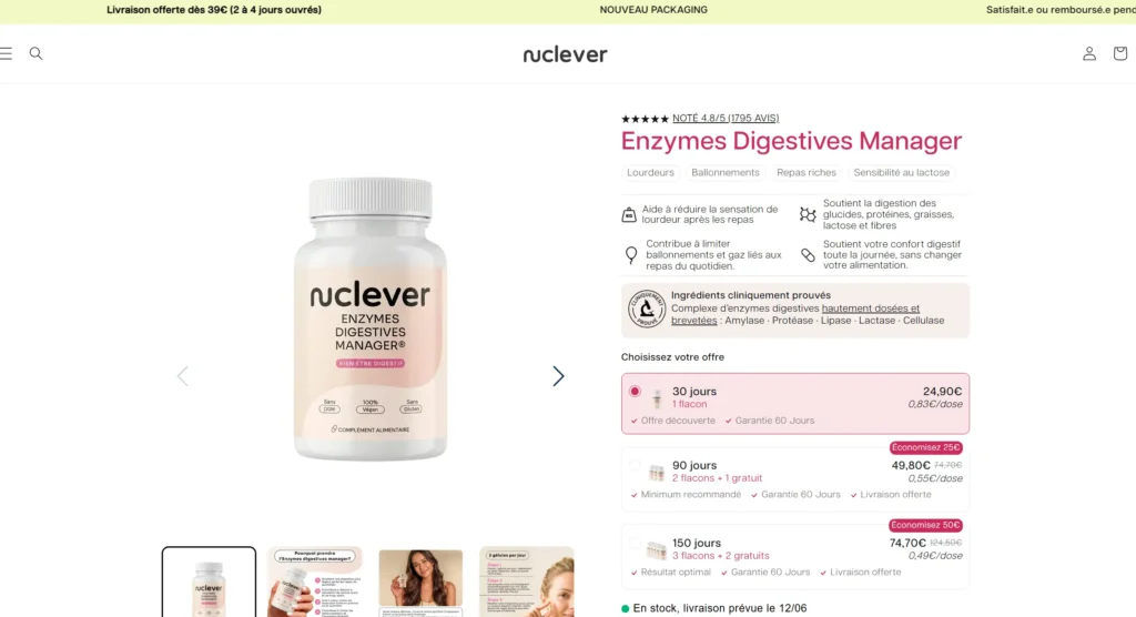 page produit nuclever enzymes digestives