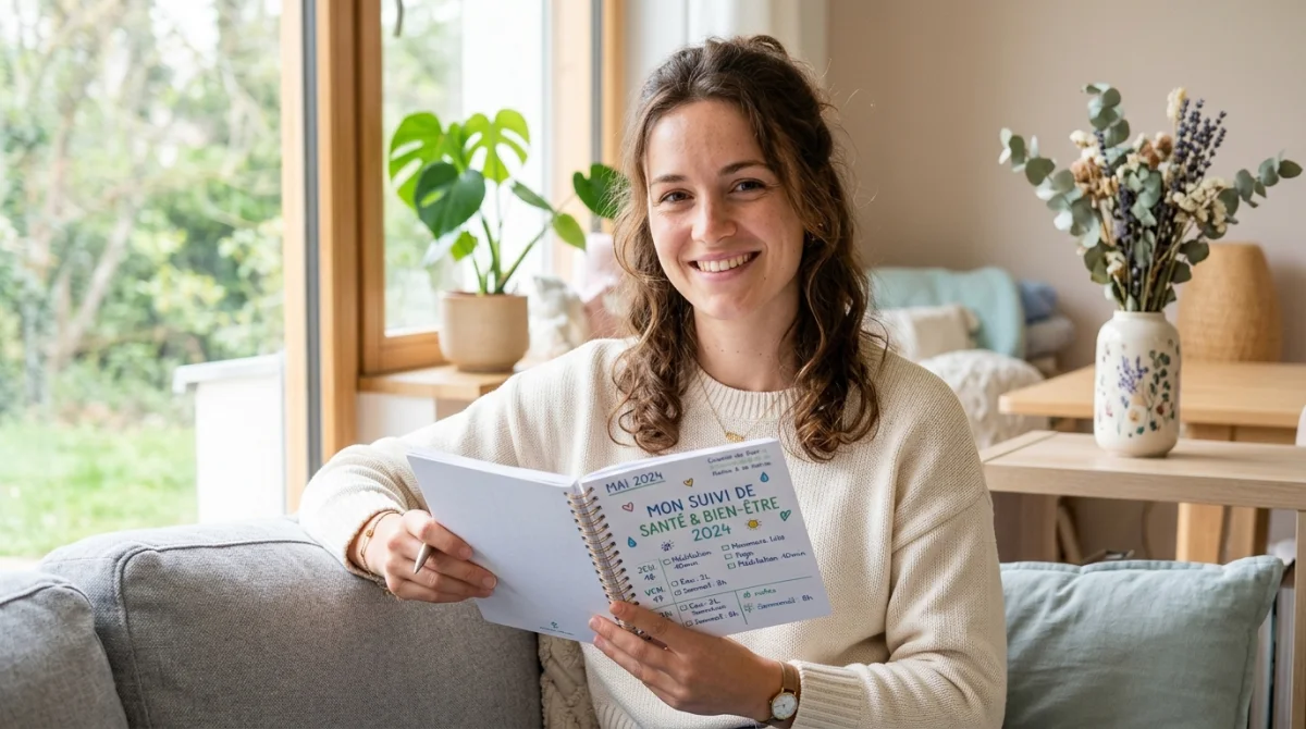 Jeune femme souriante tenant un carnet de suivi pour illustrer le temps d'adaptation à la méthode Optimizette.
