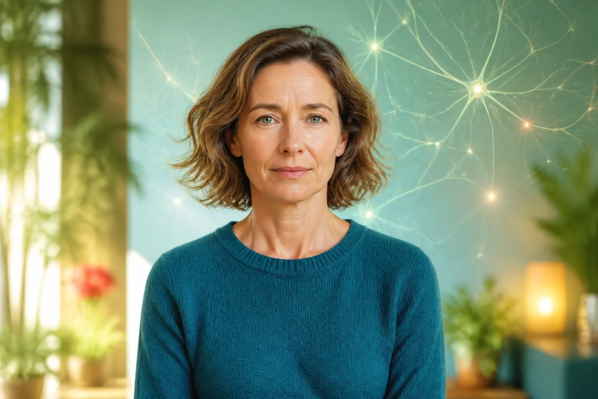 Personne sereine illustrant l’équilibre nerveux perturbé par le stress chronique et une activité neuronale inhibitrice réduite