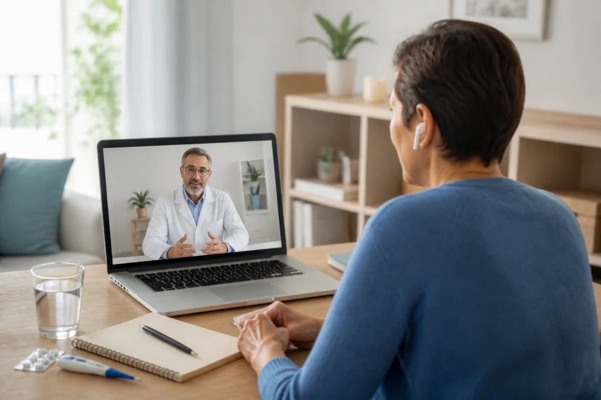 Patient adulte en téléconsultation avec un médecin généraliste, illustrant comment fonctionne SOS Médecins à distance