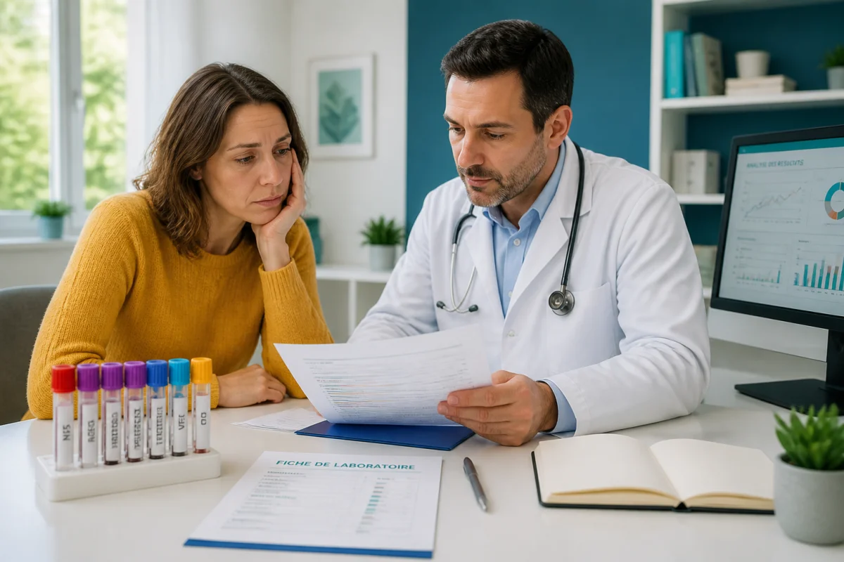 Médecin et patiente examinent un bilan médical pour identifier la cause de la fatigue chronique